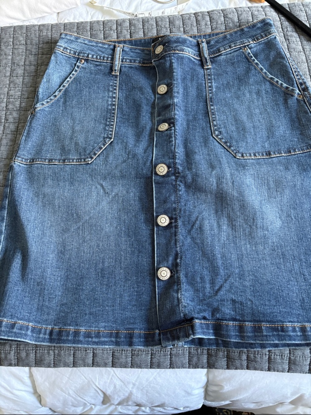 Kensie Blue Denim Button-Front A-Line Skirt